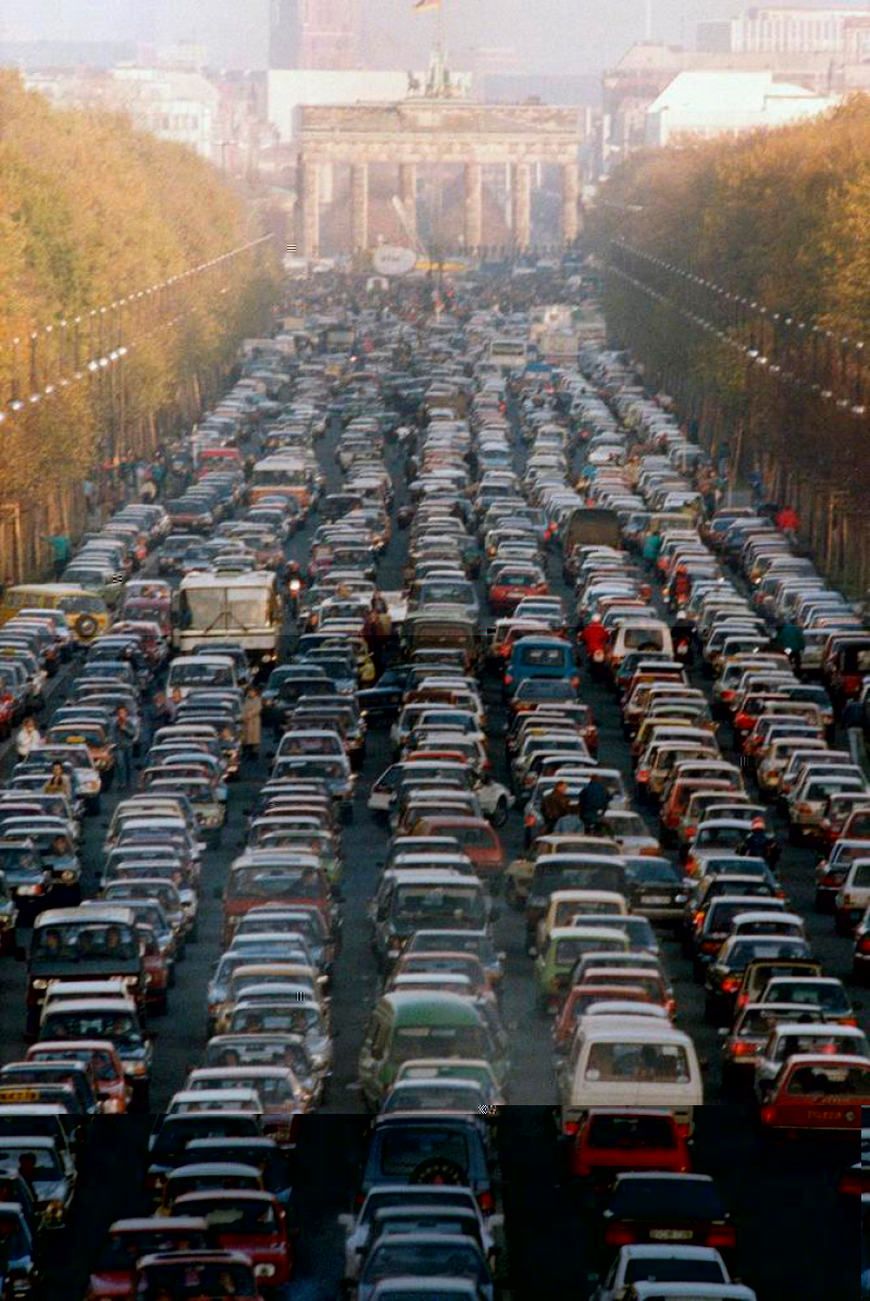 Traffic Jam At Brandenburg Gate After Berlin Wall Fall